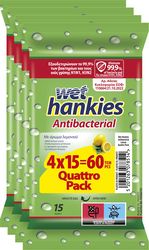 antibaktiridiaka mantilia wet hankies antibacterial lemon quattro pack 4x15 photo