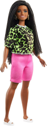 barbie fashionistas 144 brunette braids with neon green animal print shirt dark skin photo