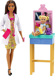 barbie pediatrician brown hair doctor toddler patient playset gtn52 photo