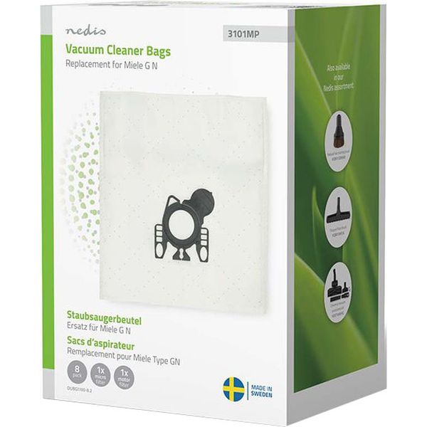NEDIS DUBG1100-8.2 MIELE GN VACUUM CLEANER BAG 8PCS SYNTHETIC WHITE