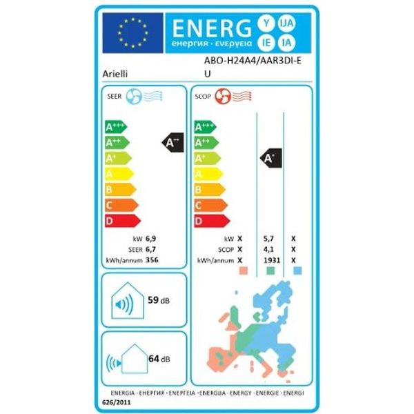 AIR CONDITION ARIELLI ABO-H24A4/ACR3DI-EU WI-FI24000BTU A++/A+ INVERTER