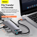 baseus metal gleam series 8 in 1 multifunctional type c hub hdmi 4k rj45 3xusb30 card read pd grey extra photo 1