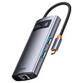 baseus metal gleam series 4 in 1 multifunctional 3x usb 30 type c network lan rj45 grey extra photo 1