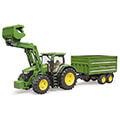 bruder john deere 7r 350 with front loader and tandem axle trailer green extra photo 2