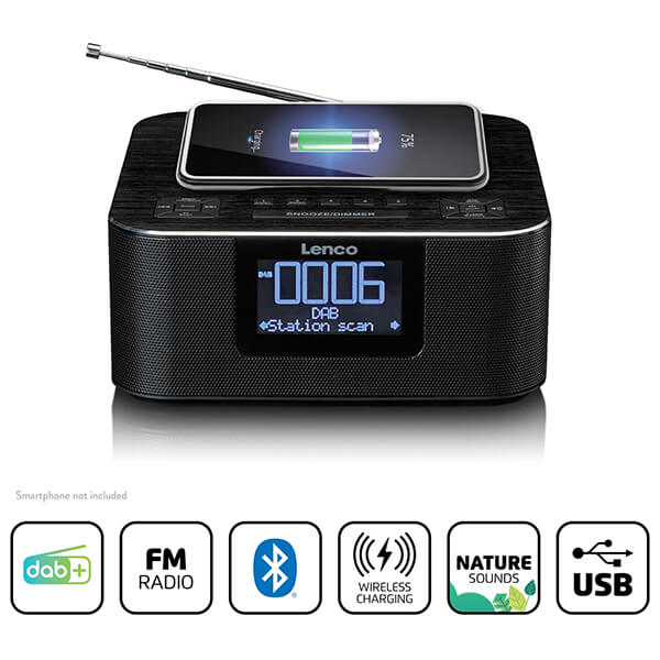 Lenco Cr650bk Dab+/ FM Clock Radio With Bluetooth AND Wireless