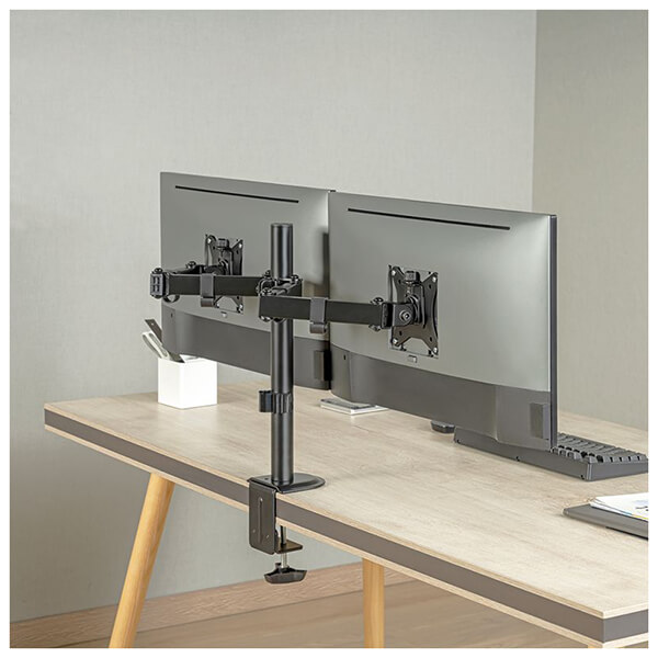 LogiLink Dual-Monitor-Halterung – Für 2x 17–32 Zoll Bildschirme, Gasdruckfeder, Neig-, Schwenk- & Drehbar, Alu-Design