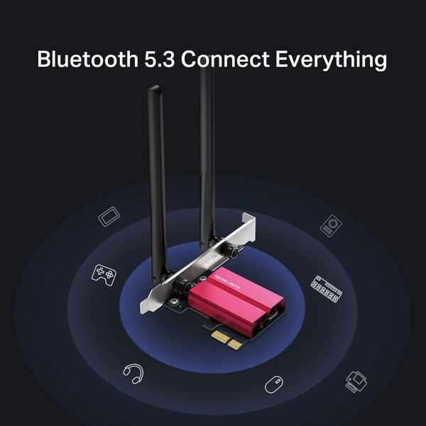 Carte WiFi PCIe Mercusys AXE5400 Triple Bande Wi-Fi 6E - Bluetooth 5.2 - 2 Antennes - Compatible Windows 10/11 - Puce MTK