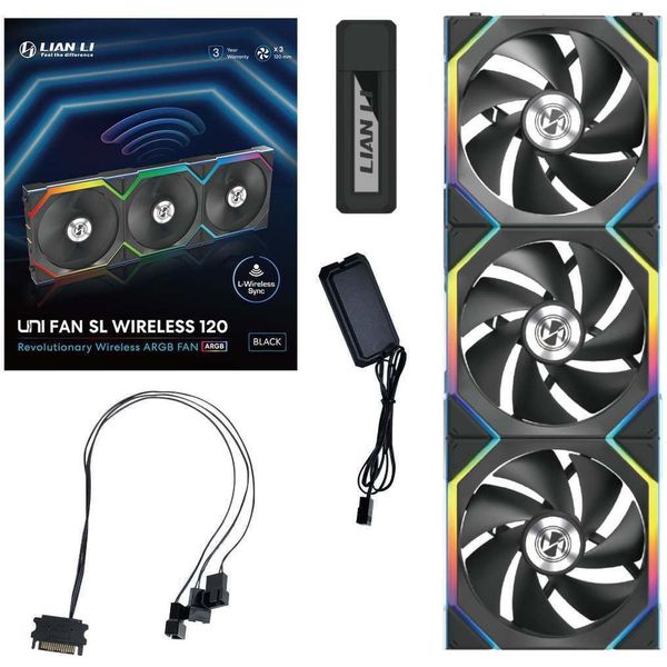 LIAN LI UNIFAN SL WIRELESS 120 - 3PCS BLACK (TRIPLE PACK INCLUDE CONTROLLER) - CASE FAN