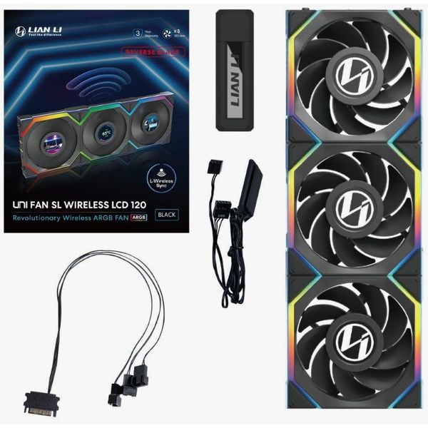 LIAN LI UNIFAN SL WIRELESS LCD 120 -3PCS REVERSE BLACK (TRIPLE PACK INCLUDE CONTROLLER) - CASE FAN