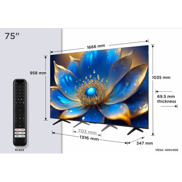 TV TCL 75P79K 75'' QLED 4K UHD SMART WIFI MODEL 2024 BLACK