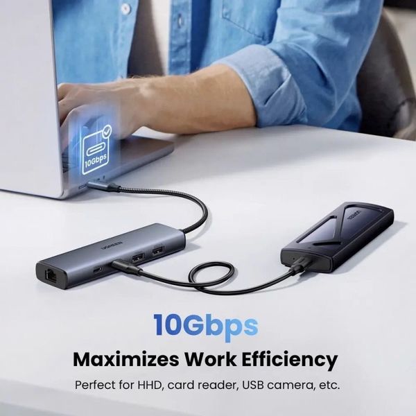 Ugreen Type-c HUB Cm512 Usb-a 3.2 + Usb-a + 3X Type-c + Rj45 Grey - Usb ...