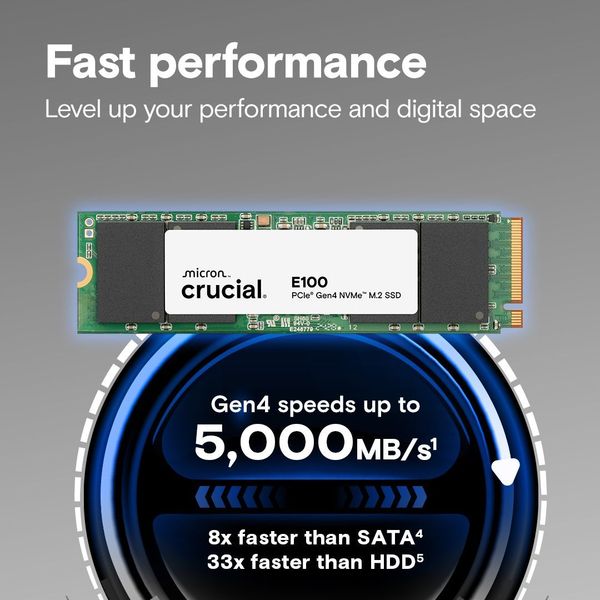 SSD CRUCIAL E100 2TB PCIE GEN4 X4 NVME M.2 2280 CT2000E100SSD8
