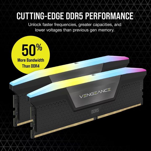 RAM CORSAIR VENGEANCE RGB BLACK 8GB DDR5 5200MT/S CL40 INTEL XMP CMH8GX5M1B5200C40