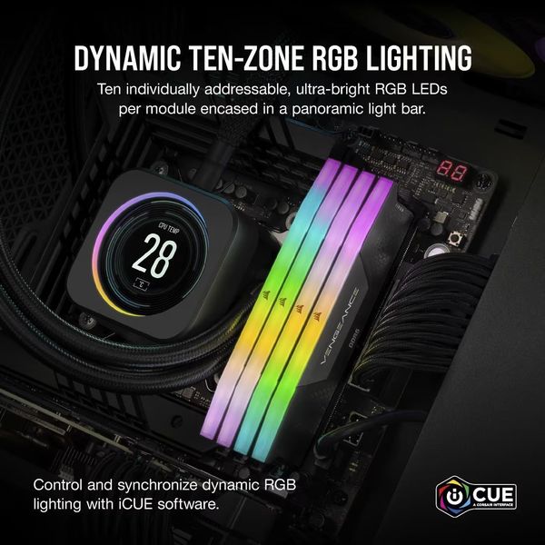 RAM CORSAIR VENGEANCE RGB BLACK 8GB DDR5 5200MT/S CL40 INTEL XMP CMH8GX5M1B5200C40