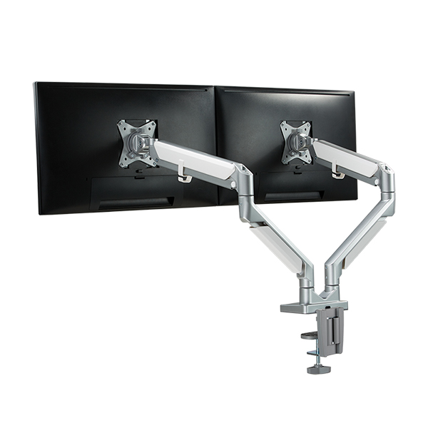 LogiLink Dual-Monitor-Halterung – Für 2x 17–32 Zoll Bildschirme, Gasdruckfeder, Neig-, Schwenk- & Drehbar, Alu-Design