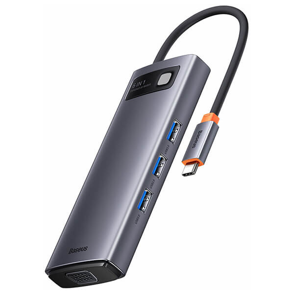Baseus Metal Gleam Series 6in1 Docking Station 3X USB 3.0 + Typec PD + Hdmi + VGA Grey Usb