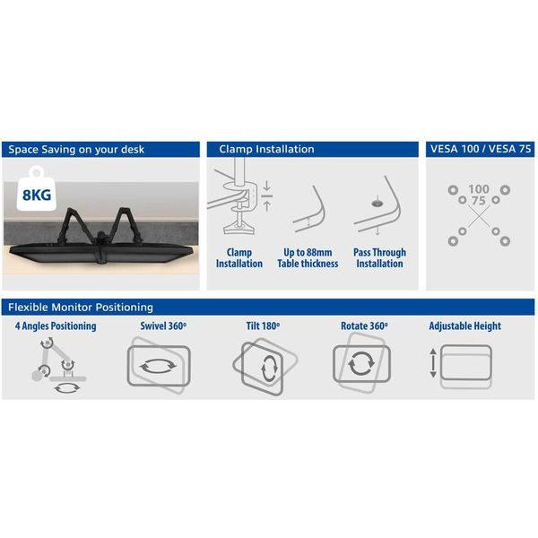 ACT AC8302 MONITOR DESK MOUNT 2 SCREENS UP TO 35' VESA