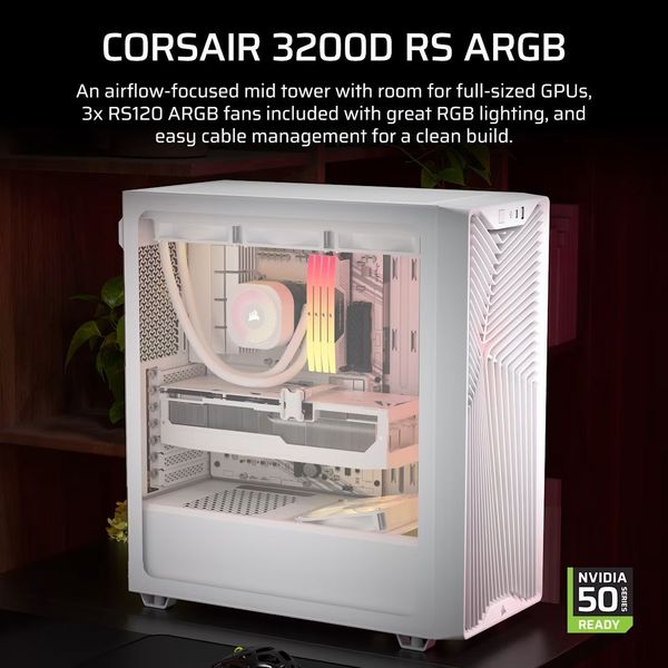 CASE CORSAIR 3200D RS ARGB MID-TOWER TEMPERED GLASS WHITE