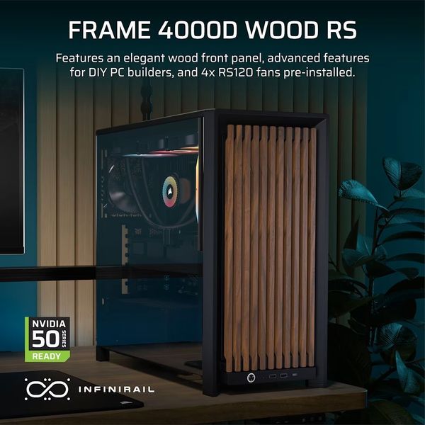 CASE CORSAIR FRAME 4000D WOOD RS MODULAR TEMPERED GLASS MID-TOWER - BLACK/WALNUT