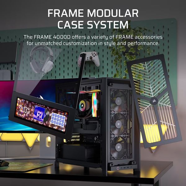CASE CORSAIR FRAME 4000D WOOD RS MODULAR TEMPERED GLASS MID-TOWER - BLACK/WALNUT