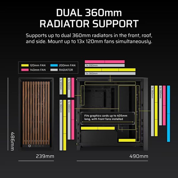 CASE CORSAIR FRAME 4000D WOOD RS MODULAR TEMPERED GLASS MID-TOWER - BLACK/WALNUT