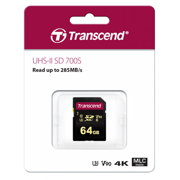 Transcend TS64GSDC700S 64GB | SDHC II, V90, C10, U3 SD Memory Card - 285/180MB/s