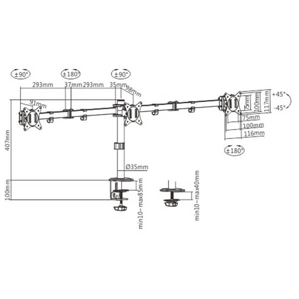 GEMBIRD MA-D3-01 ADJUSTABLE DESK 3-DISPLAY MOUNTING ARM (ROTATE TILT SWIVEL) 17-27 UP TO 7 KG