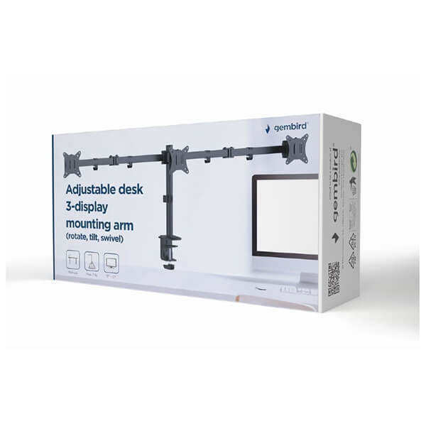 GEMBIRD MA-D3-01 ADJUSTABLE DESK 3-DISPLAY MOUNTING ARM (ROTATE TILT SWIVEL) 17-27 UP TO 7 KG