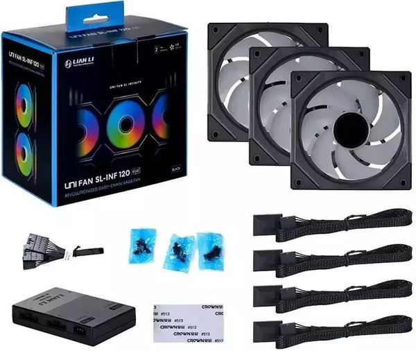 LIAN LI UNI FAN INFINITY SL- 120 -3PCS REVERSE BLACK (TRIPLE PACK INCLUDE CONTROLLER) - CASE FAN
