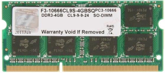 Barrette Mémoire RAM G.Skill 4 Go DDR3 - 1333 MHz - Référence F3-10666CL9S-4GBSQ - Compatible PC De Bureau