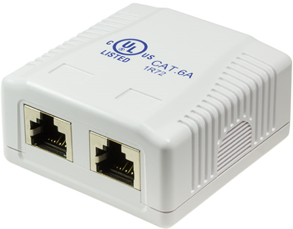 RiteAV 2-Gang Wall Plate - 15A Power Outlet + Cat6a Ethernet Port, Tool-Less Keystone, White, Fits Standard Box