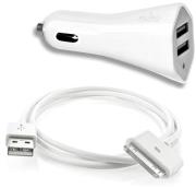 puro ipad iphone car charger 21a 2 usb port with usb sync cable white apple certified photo