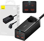 baseus gan3 pro 100w wall charger powerstrip 2xusb 2x type c cable black
