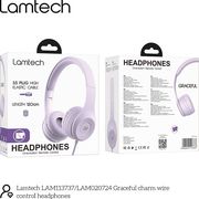 lamtech extra bass stereo headphones with mic purple lam113737 photo
