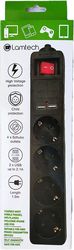 lamtech 4way surge protector with 2xusb 4xschuko black 15m lam111931 photo