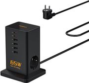 tessan 8 in 1 gan power strip 2xschuko 4xusb 2xtype c 65w with cable 2m black ts fs02de00