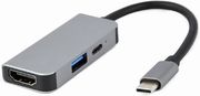 cablexpert usb type c 3in1 multi port adapter usb port hdmi pd silver a cm combo3 02