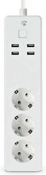 nedis wifip312fwt smartlife wi fi power strip 3x schuko plug 4xusb 3680w with cable 180m photo