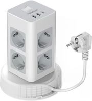 tessan 11 in 1 tower surge protector 8xschuko 2xusb 1xtype c 2m retractable cable tps03rx de c photo