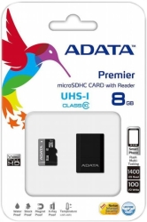adata premier 8gb micro sdhc uhs i class 10 retail with micro reader photo