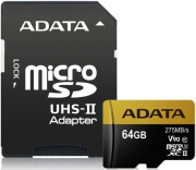 adata ausdx64guii3cl10 ca1 premier one v90 micro sdxc 64gb uhs ii u3 class 10 color box with adapte photo