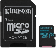 kingston sdcg2 64gb canvas go 64gb micro sdxc class 10 uhs i u3 v30 sd adapter photo