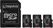 kingston sdcs2 64gb 3p1a canvas select plus 64gb micro sdxc 100r a1 c10 three pack sd adapter photo