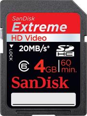 sandisk 4gb extreme hd video secure digital hc class 6 photo