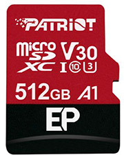 patriot pef512gep31mcx ep series 512gb micro sdxc v30 a1 class 10 with sd adapter