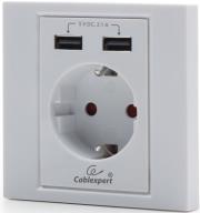 gembird mws acusb2 01 ac wall socket with 2 port usb charger 21a white photo