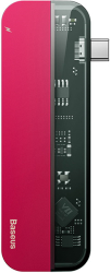 baseus transparent series type c multifunctional hub type c to 2x type c2 2x usb 30 4k hd red photo