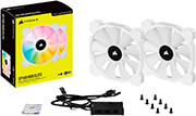corsair icue sp140 rgb elite 140mm white pwm fan  dual fan kit with lighting node core