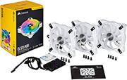 corsair icue ql120 rgb 120mm pwm white fan  triple fan kit with lighting node core photo