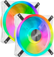 corsair icue ql140 rgb 140mm pwm white fan  dual fan kit with lighting node core photo